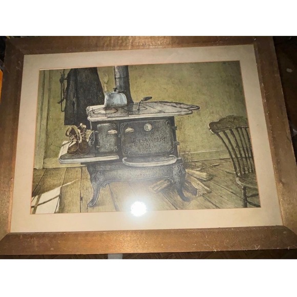Other - Jon S Legere Nice And Warm 1967 Signed Dry Brush Gesso Painting Wood Stove Art